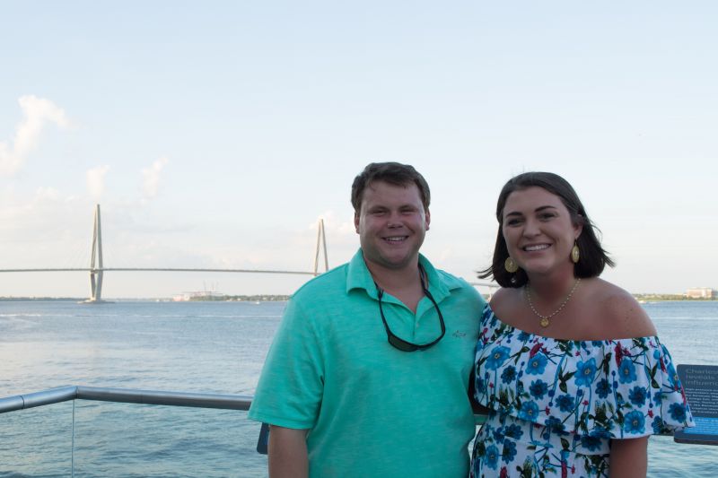 Partygoers enjoyed golden hour overlooking the Charleston harbor before continuing inside.