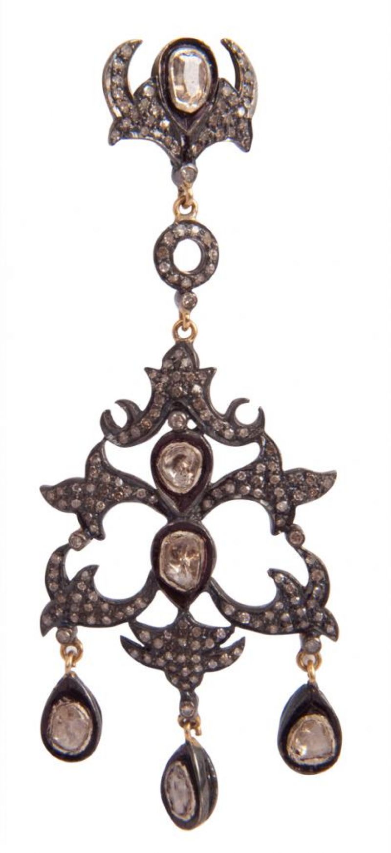 Gold plated sterling silver and mined diamond chandelier earrings, $900 at Swoon; photograph by Sophia Parker