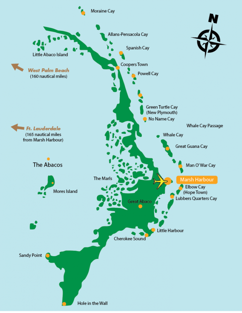 Fly into Marsh Harbour and then take the 20-minute ferry ride to Elbow Cay.