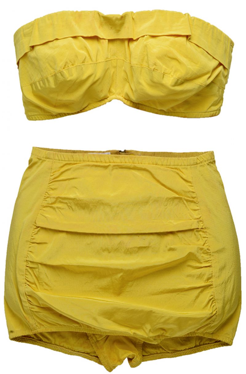 1950s - Popular swimsuit label Par-Form Originals made this taffeta number at a time when strapless tops and halters ruled the beach.