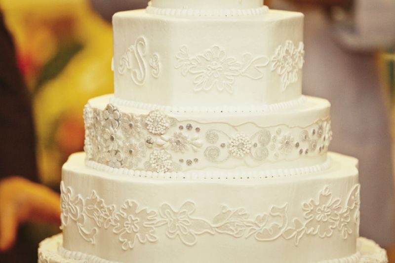 BACK STORY: Ashley took lace samples of her gown (and photos of details like the buttons and beaded belt) to her baker who then made molds of the material to best replicate the patterns.