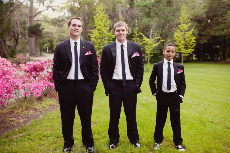FINAL TOUCHES: Trendy skinny ties and pink azaleas picked straight from the bush tied the look together.