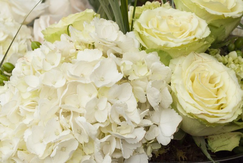 Beautifully arranged hydrangea and sweetgrass bouquets adorned the sponsor tents
