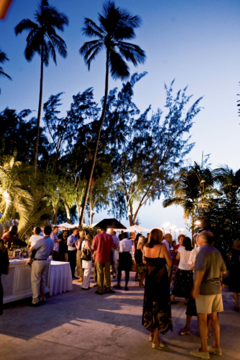 The manager holds regular guest receptions at the Sunset Bar