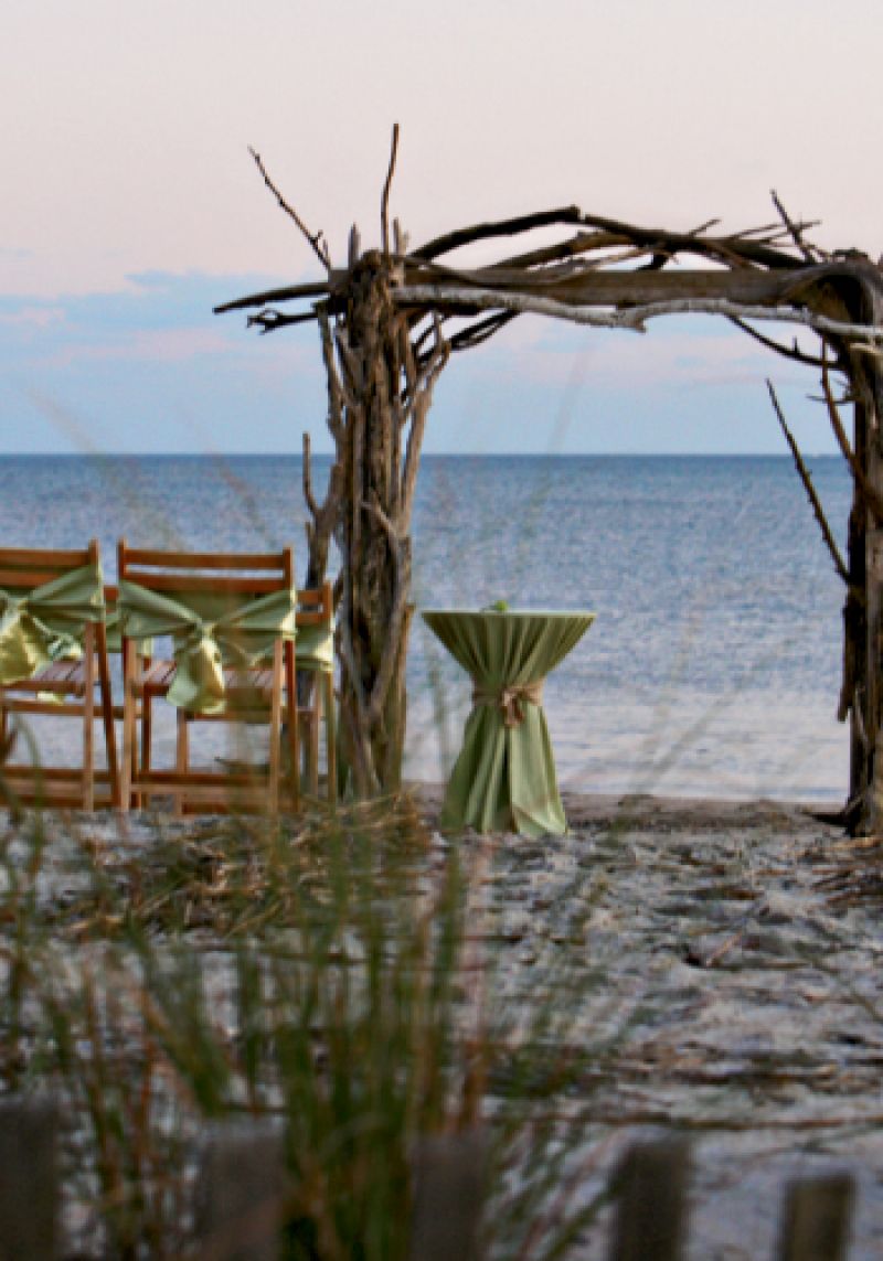Using real driftwood, Atlantic Tent Rental built an arbor that looked indigenous to the ceremony location.