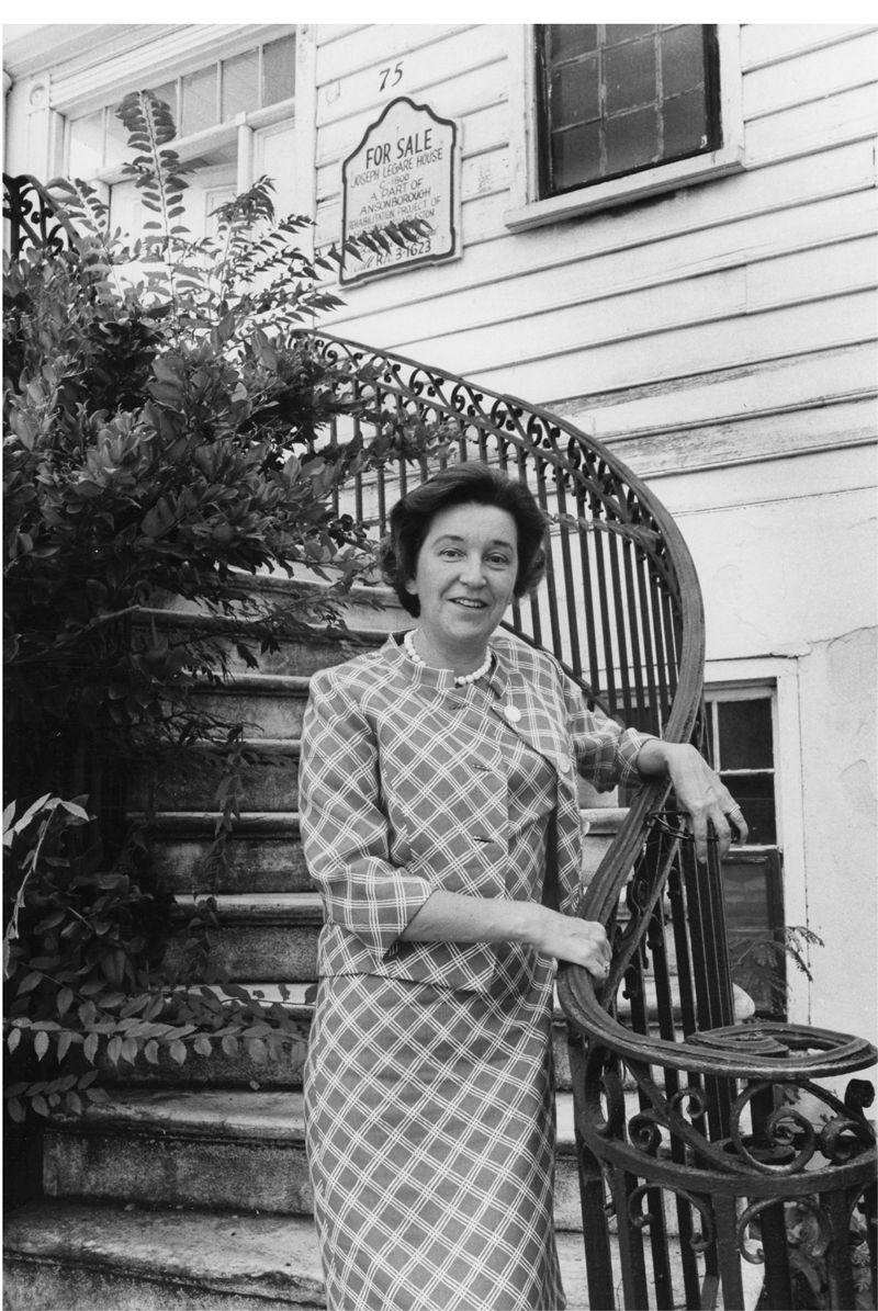 First Lady of  Preservation: Frances Ravenel Smythe Edmunds, the first director of Historic Charleston Foundation, became a leading figure in the 20th-century preservation movement not only in Charleston, but in the nation. Under her visionary leadership, the revolving fund was established, resulting in preservation of the Ansonborough neighborhood (where she is pictured) and became a model replicated by other preservation groups.