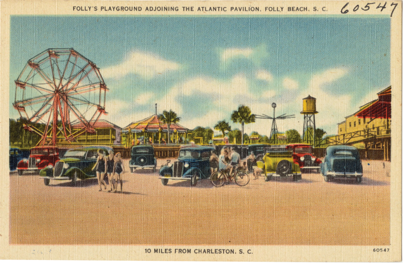 Folly’s Playground:  (Above) The amusements and rides at the Atlantic Pavilion and “Parking on the Beach directly in front of Pavilion”