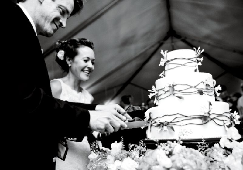 TAKE THE CAKE: “Our marzipan wedding cake was divine,” Sarah says of the confection created by Jim Smeal