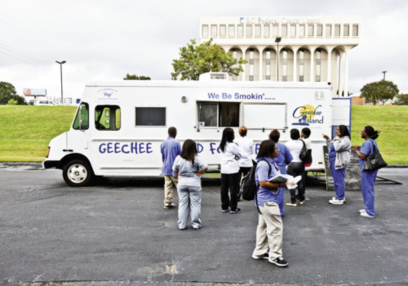 a hungry crowd gathers at the Virginia College lot