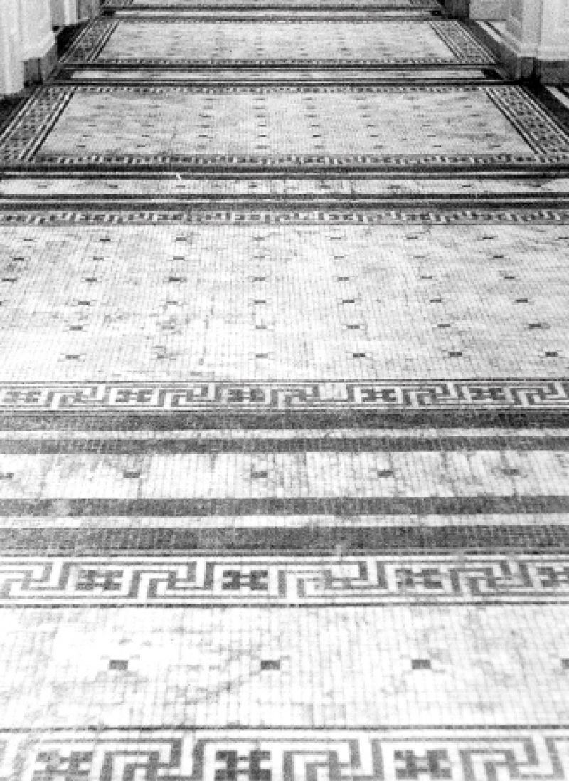 Detail of the original tessera tile floor. The floor, once restored, will be a work of art in its own right.
