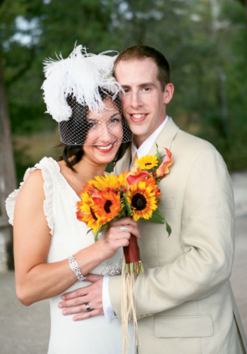 PETAL POWER: “We picked big flowers that were in season so we didn’t have to buy as many, and so they were cheaper,” says bride Rheney.