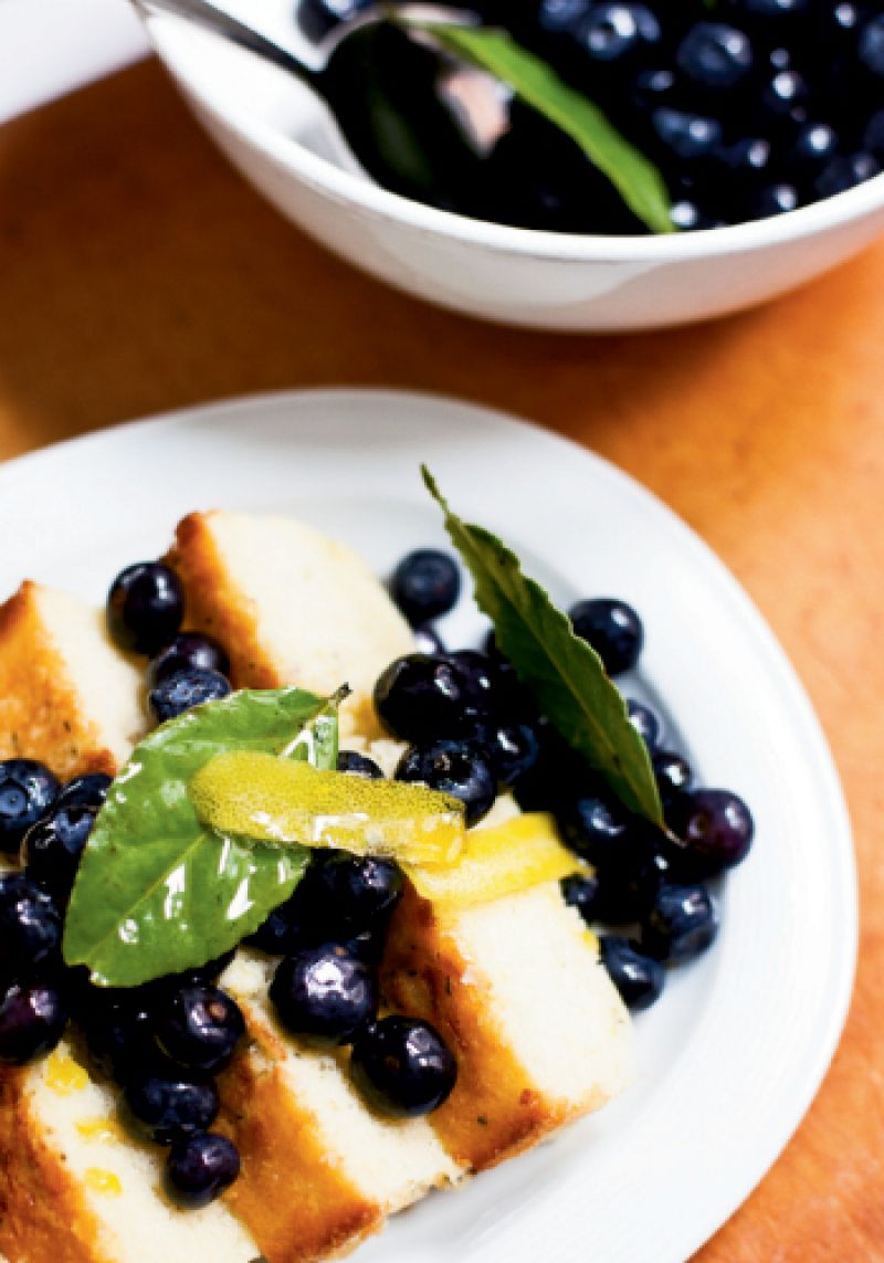 Secret Ingredients: Fresh thyme and a syrup infused with bay leaves add zest to this pound cake.