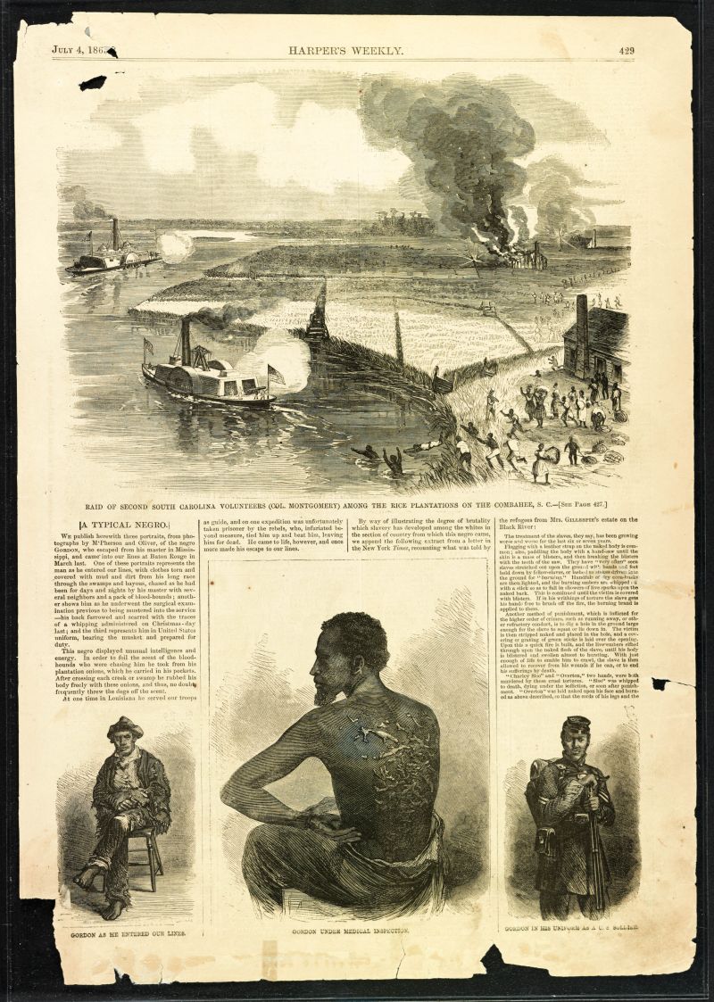 Leading the way: A Harper’s Weekly illustration depicts the daring moonlit raid, as Union ships, carrying Tubman (top) and 150 Black soldiers, traveled the circuitous Combahee River to free 756 enslaved people. One of the three steamboats ran aground.