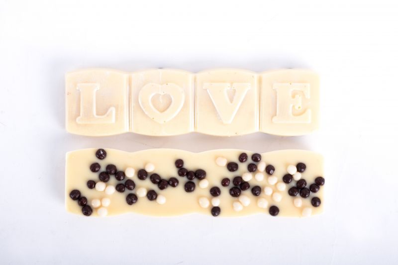 White chocolate &quot;Love&quot; bar with sprinkles, $4 at Christophe Artisan Chocolatier