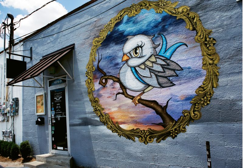 Untitled by Douglas Panzone 2012  The Sparrow (1078 E. Montague ave.)  In addition to his much photographed works behind a strip mall on Folly Road, The College of Charleston Studio Art grad and former carpenter has been painting murals on commission—such as this one for the park circle tavern—full time since 2007.