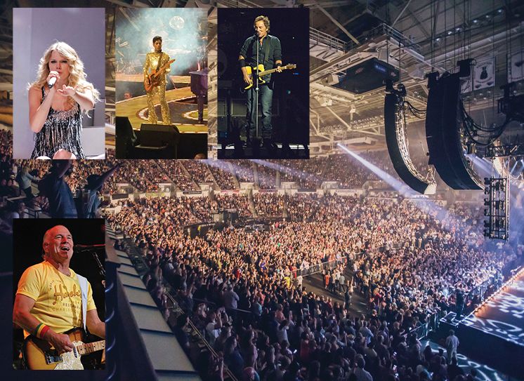 In its three decades, the North Charleston Coliseum has hosted the likes of (clockwise from left) Jimmy Buffett, Taylor Swift, Prince, and Bruce Springsteen.