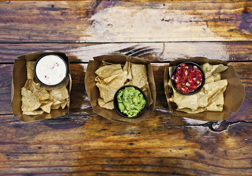 pick your poison: chips are available with queso, guacomole, and salsa