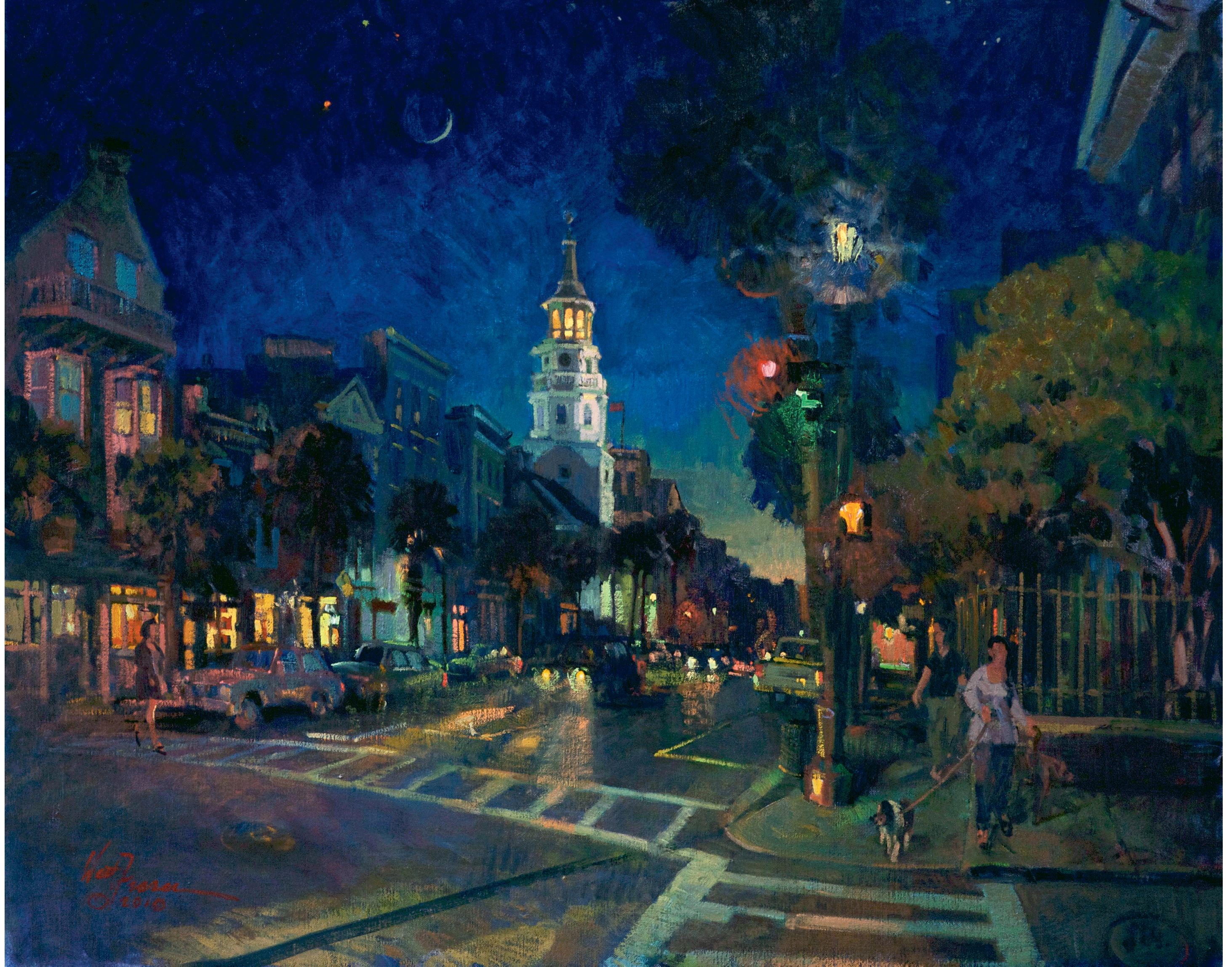 Venus, Saturn, Mars, and  the Crescent Moon (Charleston, South Carolina; oil; 24 × 30 inches; 2010; private collection)